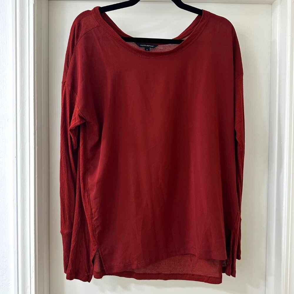 Banana Republic Burnt Orange Long-sleeved Two-fabric Top, Size Small